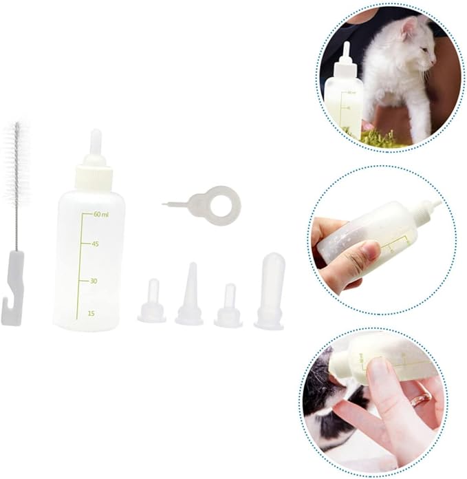 UPKOCH Baby Milk Feeding Bottle Set for Puppies and Kittens Reusable Small Animal Nursing Bottles Nipple for Newborn Dogs and Cats 5-Piece Kit