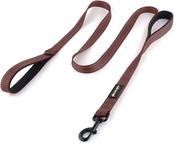 Plutus Pet Double Handle Dog Leash 6ft, Heavy Duty, Reflective Dual Handle Dog Leash for Safety Training, for Medium Large Dogs,2 Handle Leads, Chocolate