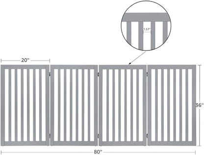 unipaws 36”H Free Standing Pet Gate for Dog Cat, Tall Wooden Dog Gates for Doorway, Stairs, Foldable Pet Fence for The House, Expandable Barrier, Indoor Use, Grey