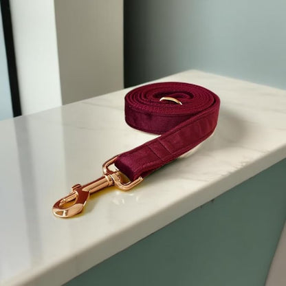 Love Dream Velvet Dog Collar and Leash Set, Soft & Comfy Adjustable Dog Leash and Collar with Heavy Duty Metal Buckle for Small Medium Large Dogs Training & Walking (XLarge, Wine Red)