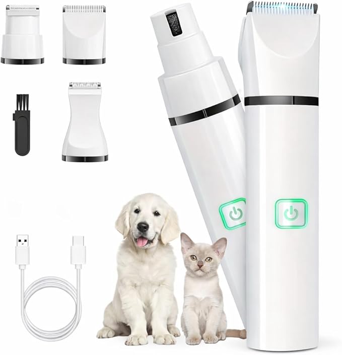 Luxuz 3-in-1 Dog & Cat Grooming Kit, Rechargeable Quiet Pet Clippers with Nail Grinder & Paw Trimmer, Cordless Low-Noise Electric Grooming Trimmer with Guide Combs for Small Medium Pets