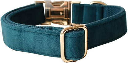 Love Dream Velvet Dog Collar and Leash Set, Soft & Comfy Adjustable Dog Leash and Collar with Heavy Duty Metal Buckle for Small Medium Large Dogs Training & Walking (XLarge, Peacock Green)