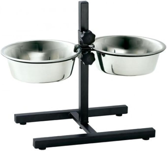 HUNTER Basic Dog Bar with 2 Feeding Bowls, 2.7 Litre, Medium, Silver