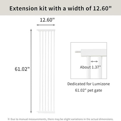 Lumizone Extra Tall Cat Gate Extension Kit 61.02" High Pressure Mounted 2025 New 12.60" Extra Wide 1.37" Gap No Drilling Tall Pet Gate for Dogs (White, 61.02" H x 12.60" W, Extension)