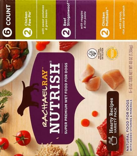 Nutrish Rachael Ray Wet Dog Food Variety Pack Hearty Recipes, six (6) 8 oz Tubs 2 Count (Pack of 24)