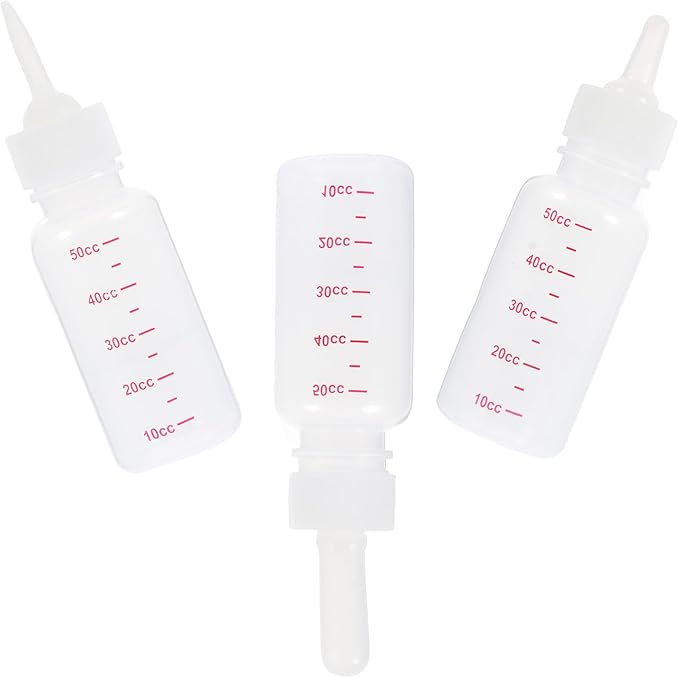 COHEALI 3Pcs Small Plastic Pet Nursing Bottles with Supple Pointed Nipples Portable Milk Feeders for Newborn Puppies and Kittens Reusable Clean Feeding Bottles with Clear Scale Lines