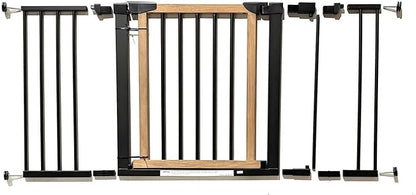 NMN Designs Logan Dog Gate - Indoor Pet Barrier and Wooden Dog Gate with Walk Through Swinging Door - Pressure Mounted for Walls and Stairs - Puppy Gates for the House - Expandable 29.5" to 51.5"