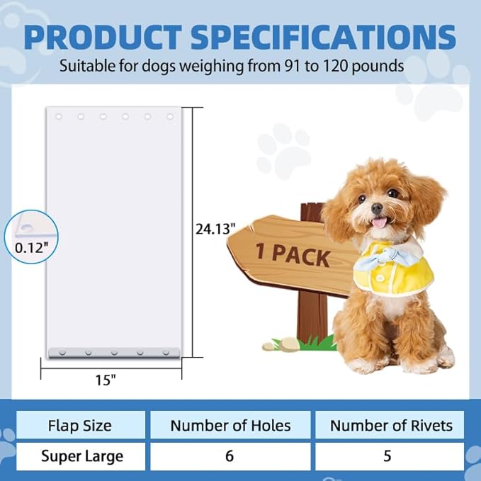 Dog Door Replacement Flap, Flexible Pet Door Replacement Flap Compatible with Super Large Dog Door, Weather Resistant Doggie Door Replacement Flap Fits Pets Up to 120 Lbs, Size 24" x 15"