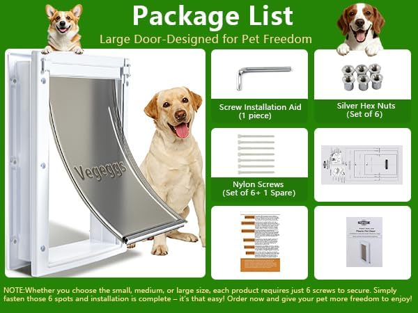 Large Dog Door Doggy Door Easy Install - Wood & PVC Doors & Walls，Doggie Free Movement &Strong Magnetic Auto-Close & Sliding Lock,Telescoping Frame,10 1/8" x 15 3/4" for Large Dogs Up to 100 lb