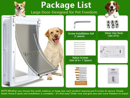 Large Dog Door Doggy Door Easy Install - Wood & PVC Doors & Walls，Doggie Free Movement &Strong Magnetic Auto-Close & Sliding Lock,Telescoping Frame,10 1/8" x 15 3/4" for Large Dogs Up to 100 lb