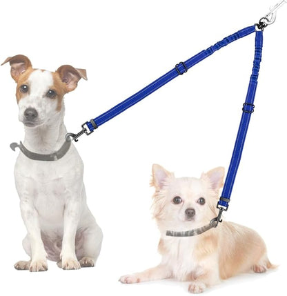 AUTOWT Double Dog Leash, No Tangle 360°Swivel Rotation Reflective Lead Attachment Adjustable Length Dual Two Dogs Lead Splitter, Comfortable Shock Absorbing Walking Training for 2 Dogs