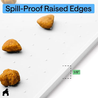 GORILLA GRIP 100% Waterproof Raised Edge BPA Free Silicone Pet Feeding Mat, Dog Cat Food Mats Contain Spills Protects Floors, Placemats for Cats and Dogs Water Bowl, Pets Accessories 32x24 White