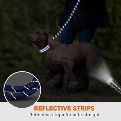 Taglory Rope Dog Leash 4 FT with Comfortable Padded Handle, Highly Reflective Threads Leash and Anti-Tangle Clip for Walking Medium Large Dogs, 1/2 inch, Navyblue