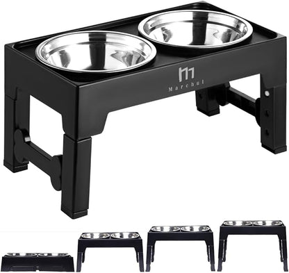 Marchul Elevated Dog Bowls, Raised Dog Food Water Bowls with 2 Thick Stainless Steel Bowls, 4 Height Adjustable, Non-Slip Stand for Medium Large Dogs