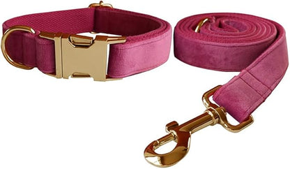 Love Dream Velvet Dog Collar and Leash Set, Soft & Comfy Adjustable Dog Leash and Collar with Heavy Duty Metal Buckle for Small Medium Large Dogs Training & Walking (Small, Rose)