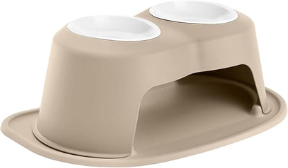 WeatherTech Double High Pet Feeding System w/Plastic Dog/Cat Bowls - 8" High Stand Tan (PDHC3208TNTN)