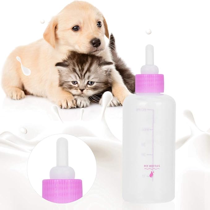 6PCS Set Pet Puppy Kitten Feeding Bottle, Small Dog Cat Milk Nursing Care Kit Liquid Feeding Supplies 60ml with Replacement Nipples