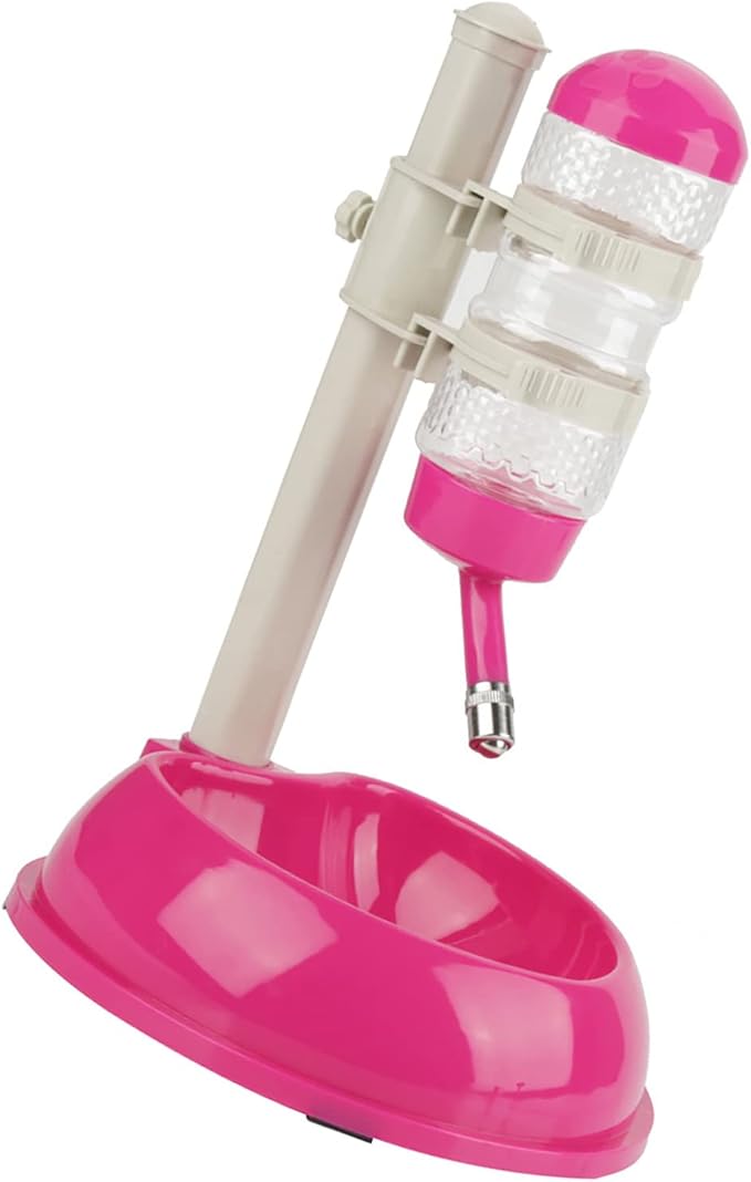 Adjustable Dog Bowl Feeder, Food Grade Plastic Pet Drinking Water Bottle and Food Dish Set with Adjustable Height, for Small Medium Large Dogs (Rose Red)