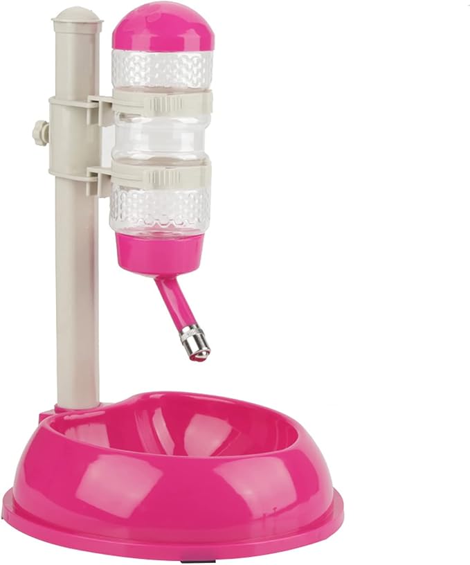 Adjustable Dog Bowl Feeder, Food Grade Plastic Pet Drinking Water Bottle and Food Dish Set with Adjustable Height, for Small Medium Large Dogs (Rose Red)