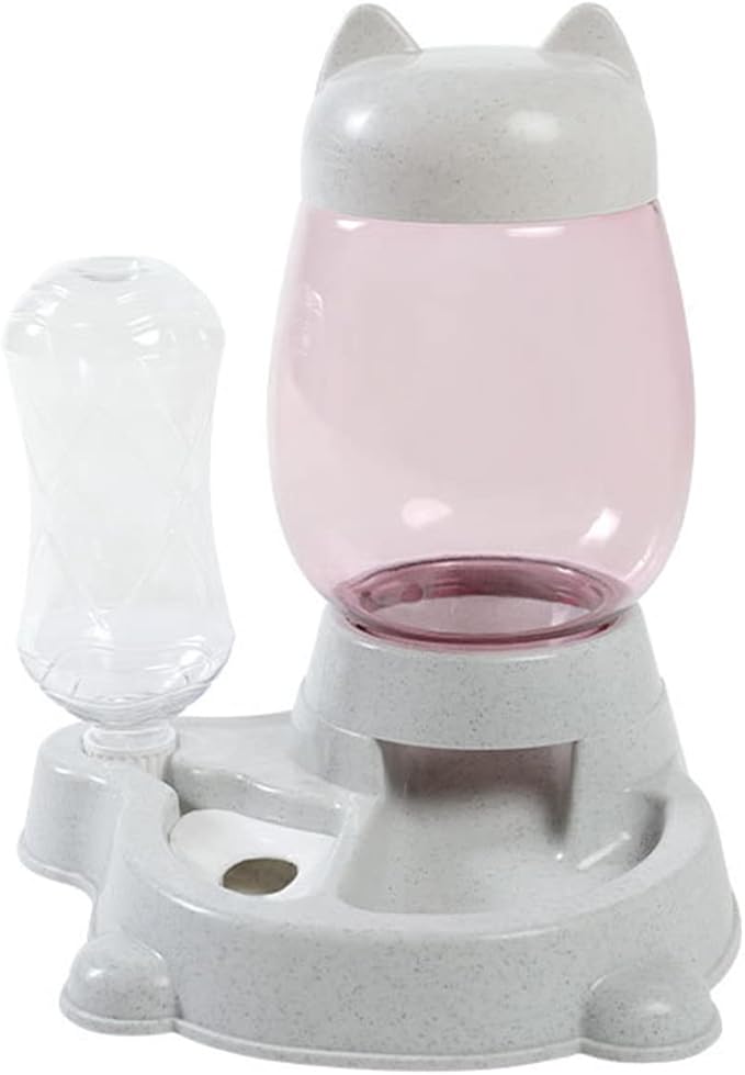 Automatic Cat & Dog Feeder Set - Self-Dispensing Food and Water Bottle Dispenser, Large Capacity (Grey)