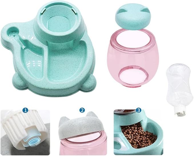 Automatic Cat & Dog Feeder Set - Self-Dispensing Food and Water Dispenser, Large Capacity (Green)