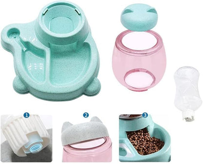 Automatic Cat & Dog Feeder Set - Self-Dispensing Food and Water Dispenser, Large Capacity (Green)