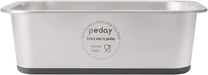 PEDAY 1.2 Gallon Large Dog Water Bowl, 18/8 Human Grade Stainless Steel - Silver Nonslip