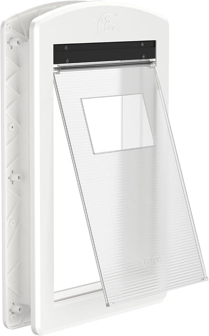 Dog Door with Rigid Flap, Heavy Duty Pet Door for Large Dogs, Sturdy Plastic Doggy Door & Cat Door with Sliding Lock Panel (White, Large)