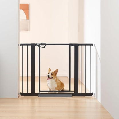 unipaws Clear Dog Gate for Doorway Stairs Wide Openings, Pressure Mounted Extra Wide Pet Door with Extension Parts, No Drilling Walk Through Gate, Indoor, Black