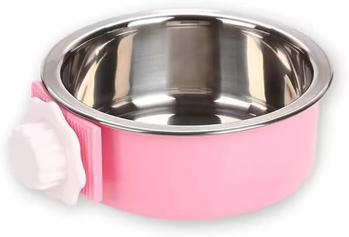 Pet Hanging Bowl 2-in-1 Removable Stainless Steel Food Hanging Bowl for Puppy/Cat, Andiker Pet Bowl Hanging Cage Large Water Food Feeder for Dogs Cats (Large, Pink)