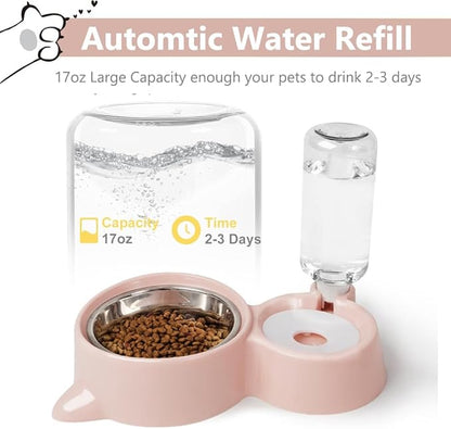 Dog Bowls, Puppy Cat Food and Water Bowl Set with Water Dispenser and Stainless Steel Bowl Detachable Gravity Pet Feeder and Waterer Set for Cats Dogs Puppy Rabbit (Blue)