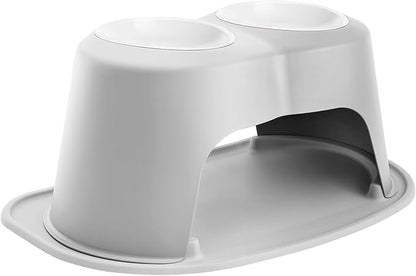 WeatherTech Double High Pet Feeding System w/Plastic Dog/Cat Bowls - 10" High Stand Light Grey (PDHC6410LGLG)