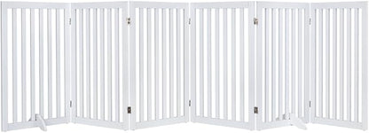 unipaws 120" Extra Wide Pet Gate, Free Standing Dog Gate for Doorways, Stairs, Foldable Gate & Room Divider, Wooden Puppy Playpen, Expandable Barrier for The House, Indoor Use (36" H, White)