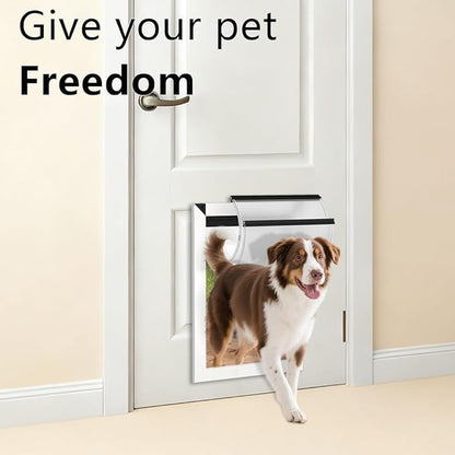 [MAVRICPOWER] Aluminum Large Dog Door for Door, Doggie Door with 2 Sliding Lock Panels for Extreme Weather, Doggy Door for Dogs Up to 80 lbs
