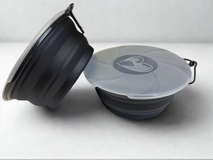 Limpet Collapsible Bowls,Set of 2 Travel Water Bowls for Pets, Portable Pet Feeding Watering Dish for Walking Parking Traveling with 2 Carabiners. (Black+Black, Large)