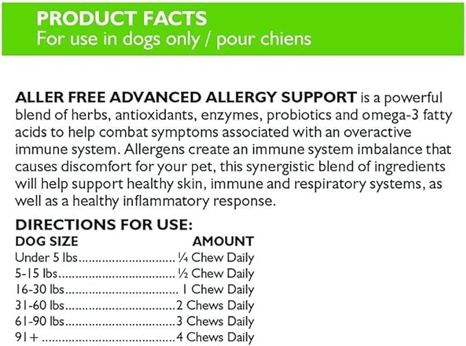 Only Natural Pet AllerFree Advanced Allergy Support for Dogs, Naturally Supports The Immune System, Respiratory System and Skin & Coat - 60 Count (AF Pack of 2)