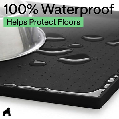 GORILLA GRIP 100% Waterproof Raised Edge BPA Free Silicone Pet Feeding Mat, Dog Cat Food Mats Contain Spills Protects Floors, Placemats for Cats and Dogs Water Bowl, Pets Accessories 16x10, Black