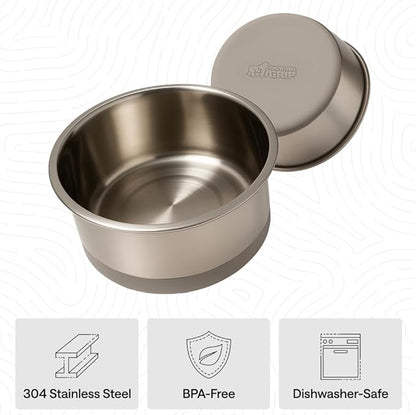 GORILLA GRIP Dog Bowls, Food Grade 304 Stainless Steel, Holds 6 Cups Each (48 fl oz) Food and Water Bowl for Feeding Dogs and Cats, Dishwasher Safe, Rust Resistant, BPA Free Rubber Base Set of 2 Beige