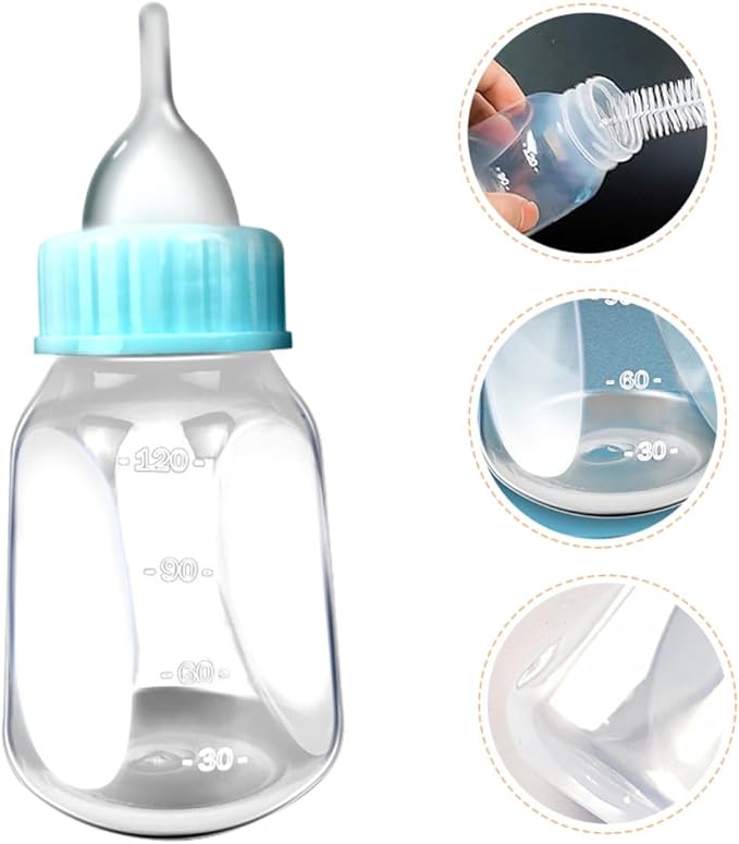 GANAZONO 2Pcs Kitten Milk Bottles with Silicone Nipples for Nursing Cats and Puppies Portable Lightweight Manual Feeder Kit with Leak-Resistant Design for Small Pets Easy to Clean and Carry