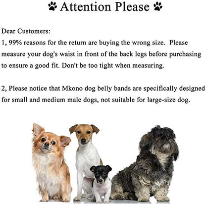 Mkono Male Dog Belly Band Wraps Washable Dog Diapers Male for Small and Medium Dogs (3 Pack), Waist 22.8 Inches to 28.8 Inches