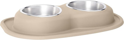 WeatherTech Double Low Pet Feeding System - Compact and Portable Dog/Cat Food and Water Station - 32 oz (4 Cups) Tan (DL3203TN)