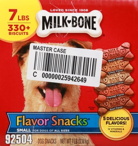 Milk-Bone Dog Treats, Flavor Snacks, Small Biscuits, 14lbs | 2 Pack of 7lbs | Crunchy Texture | Reduces Tartar