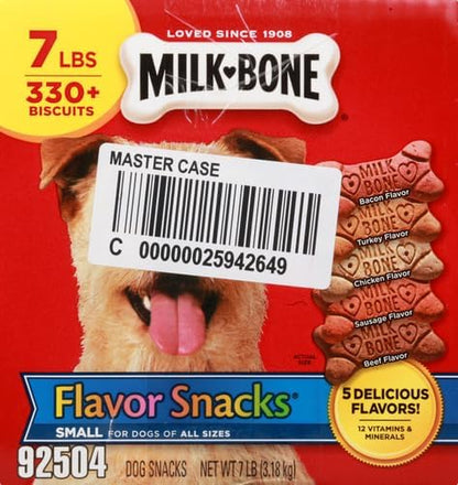 Milk-Bone Dog Treats, Flavor Snacks, Small Biscuits, 14lbs | 2 Pack of 7lbs | Crunchy Texture | Reduces Tartar