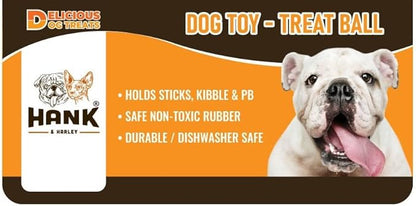 Hank & Harley Dog Toy Treat Ball- Entertain with Food & Treat Dispensing, Fetching and Chewing Toys. Amazing Durability, Dishwasher Safe, BPA Free Non-Toxic Rubber (Ball)