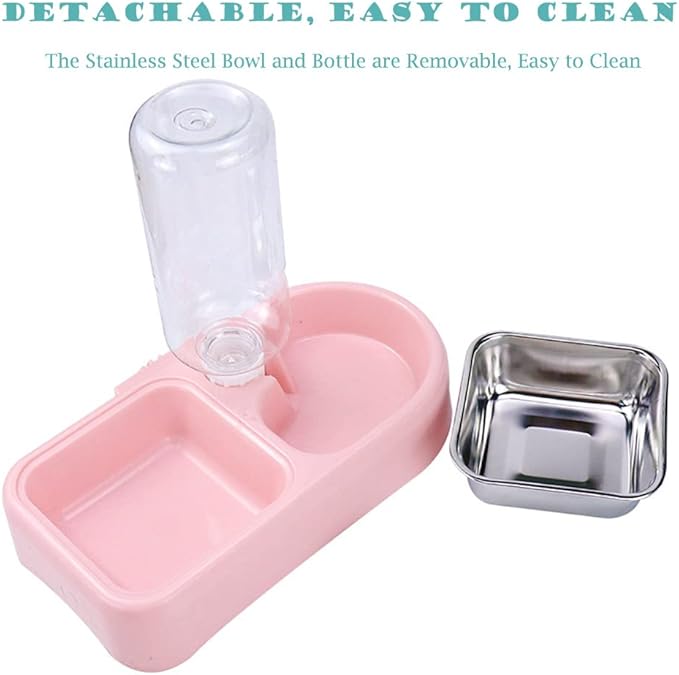 JiangYanus Crate Dog Bowl, Kennel Dog Food Water Bowl Set with Automatic Water Dispenser Detachable Stainless Steel Bowl, Hanging Pet Cage Feeder for Small Dogs Cat Puppies and Small Animals (White)