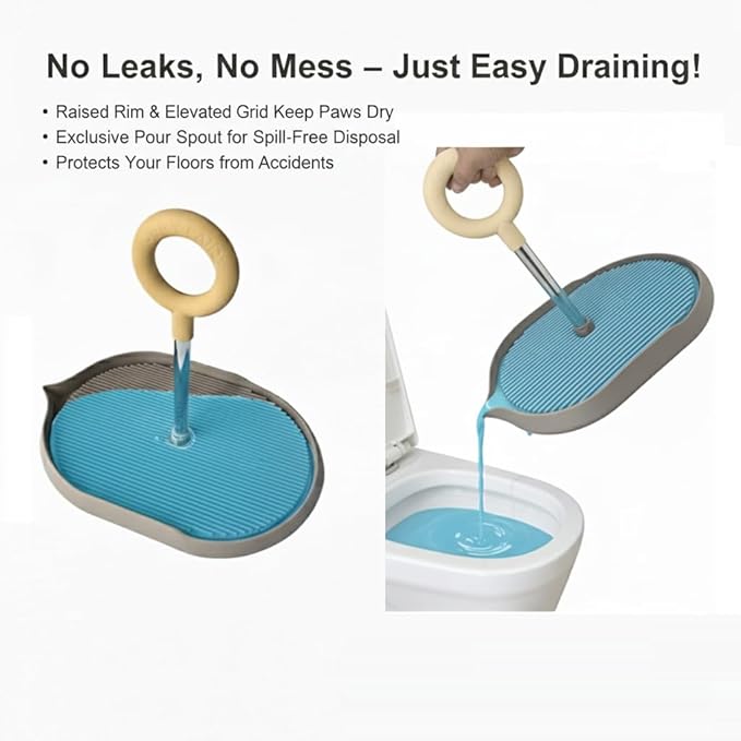 Dog Potty Tray with Handle, minandhua Indoor Puppy Potty Training Tray & Pee Pad Holder, Oval Design with Pour Spout & Non-Slip Grid, Easy-Clean for Small Medium Large Dogs (Brown)