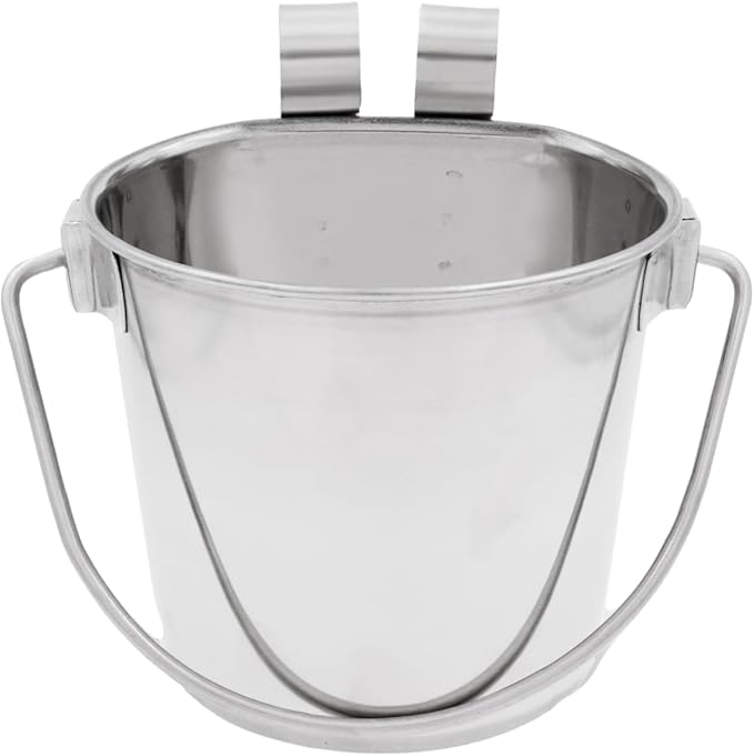 Fuzzy Puppy Flat Sided Pail with Dual Hooks, Snugly Fit On Dog, Cat and Critter Crates & Cages, Heavy Duty Stainless Steel | 2 Quart, 4-Pack (PN: FSP-2-4PK)