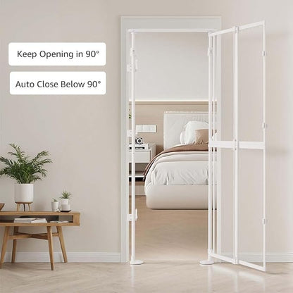 unipaws Transparent Cat Safety Gate, 75"-98" Height and 21"-34" Wdie Adjustable, Auto Closing and No Drilling, Extra Tall Cat Door for Doorway, Stairs