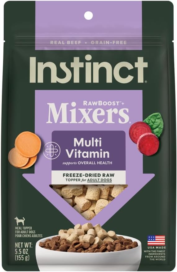 Instinct RawBoost Functional Mixers, Freeze Dried Dog Food Topper, Grain-Free, Real Beef - Multivitamin for Adults, 5.5 oz. Bag