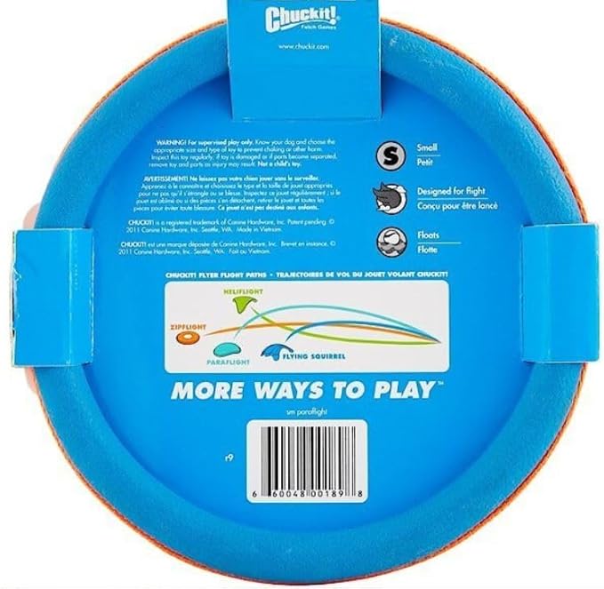 Chuckit! Paraflight Flying Disc Dog Toy - Water Floating Flyer - Durable Nylon Construction with Soft Rubber Edges - for Small and Medium Dogs - Size Small - 6.75" L x 6.75" W (Pack of 2)